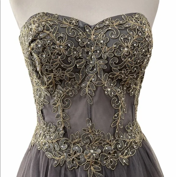 Wedding Special Ocassions Gray Embellished Tulle Strapless Size 9 Gown - Picture 3 of 10